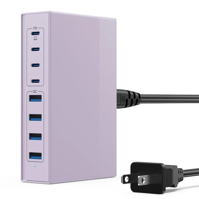 Alt view image 6 of 10 - 200W USB C Charger Block, 8-in-1 GaN III USB C Charger Fast Charging Station Hub, PD 65W Laptop Charging Adapter for MacBook Pro/Air/Dell XPS/iPhone 16/15/14/iPad/Galaxy S24 (Purple)