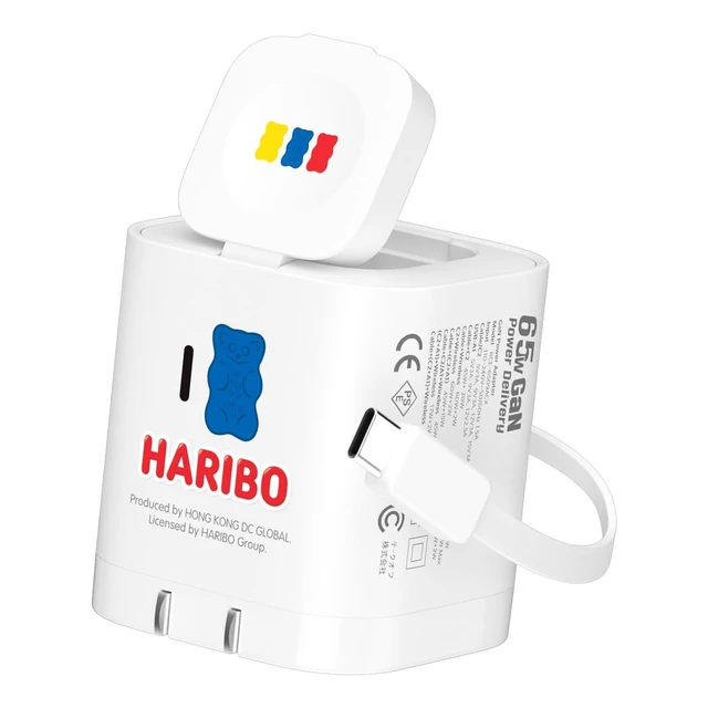 Alt view image 6 of 10 - Haribo 65W GaN Wall Charger with Retractable USB-C Cable, PD 3.0 & QC 4+ / 4.0 Fast Charging, Wireless Charging for Apple Watch, Compatible with iPhone, Galaxy, iPad, Apple Watch