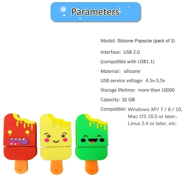 Alt view image 9 of 10 - BorlterClamp USB Flash Drive Pack of 3 Pcs (32GB x 3), Cute Popsicle-Shaped USB Drive Thumb Drive Memory Stick for External Data Storage