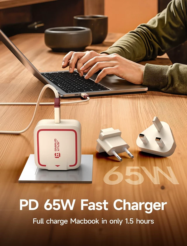 Alt view image 9 of 10 - JSAUX 65W USB C Charger for Nintendo Switch 2, Powers in TV Mode, with EU/UK Plug & 6.6FT Cable, GaN PD Fast Charge for ROG Xbox Ally, Steam Deck, ROG Ally, iPhone 17, Galaxy, iPad, MacBook -Off White