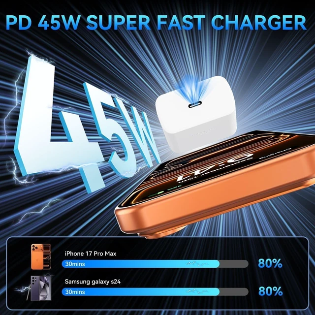 Alt view image 7 of 10 - 45W USB C Super Fast Charger for iPhone 17 16 15Pro Max, 45 Watt Type C Charger Block with 10FT Nylon Braided Charging Cable for 17 16 Pro Max/17 16 Pro/16 Plus,15 Pro Max/15 Pro/15, Android Phone