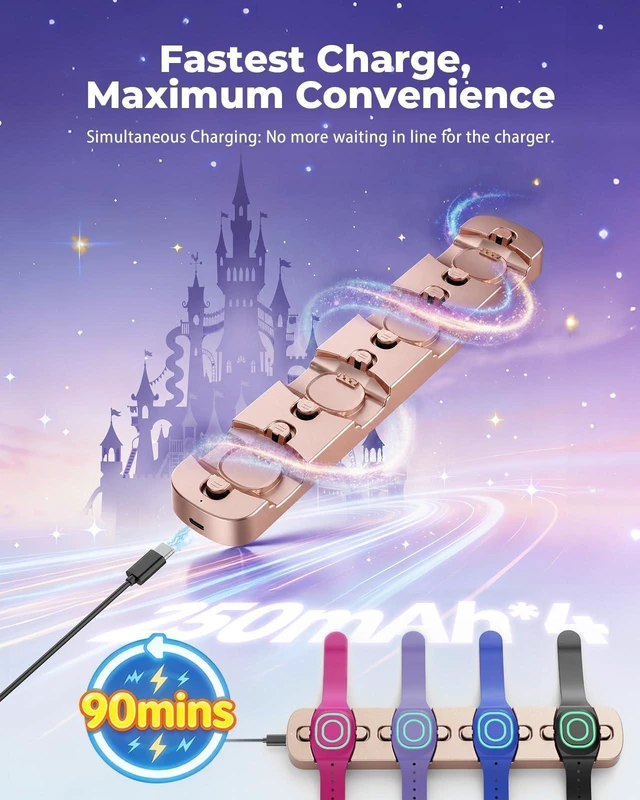 Alt view image 8 of 8 - Doohoeek Charging Station for MagicBand+ Plus Magic Band, 4-in-1 Charger Portable for Disneyland MagicBand Plus, 90 Min Full Charging Dock for Magic Band+ Disney-World Family (Rosegold, 4-Slot)