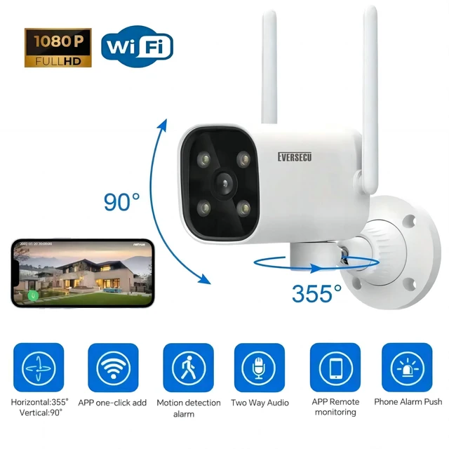 Alt view image 7 of 10 - EVERSECU 2K WiFi PTZ Bullet Camera, Outdoor/Indoor, Pan/tilt, 2-Way Audio, Night Vision, Motion Detection Auto Tracking, Waterproof, Remote Access, RTSP Stream, Compatible with Alexa