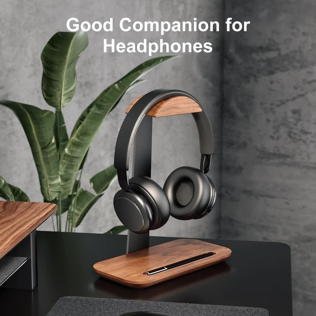 Alt view image 7 of 10 - UPERGO Walnut Headphone Stand, Wood Headset Stand for Desk, Universal Headphone Holder with Storage Base for Gaming, Airpod max, Bose,Razer
