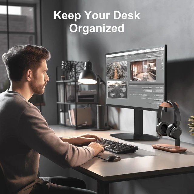 Alt view image 8 of 10 - UPERGO Walnut Headphone Stand, Wood Headset Stand for Desk, Universal Headphone Holder with Storage Base for Gaming, Airpod max, Bose,Razer