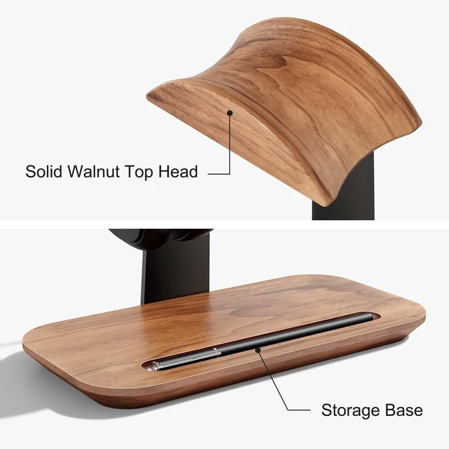 Alt view image 10 of 10 - UPERGO Walnut Headphone Stand, Wood Headset Stand for Desk, Universal Headphone Holder with Storage Base for Gaming, Airpod max, Bose,Razer