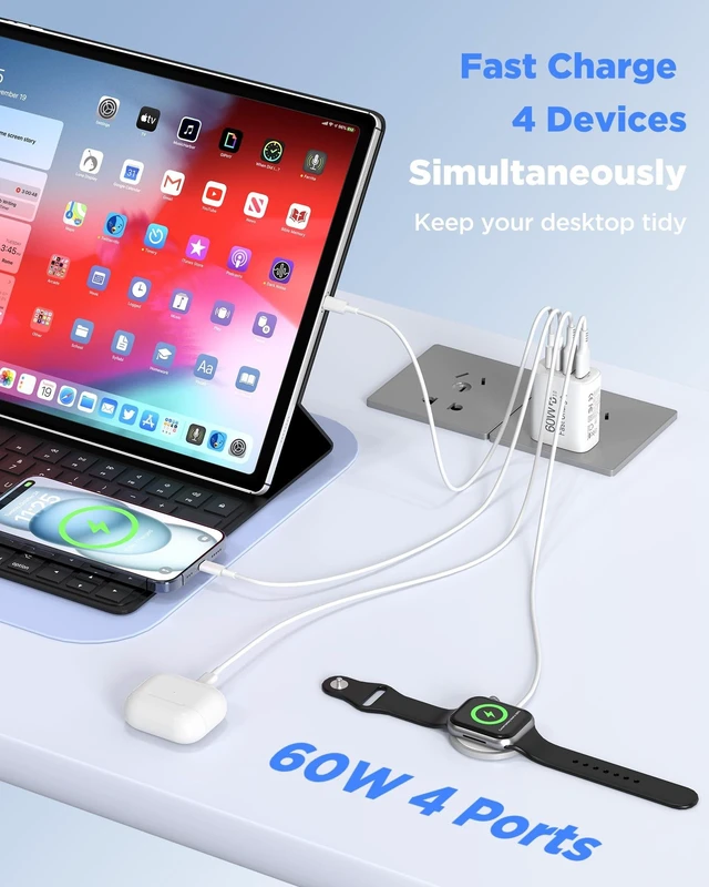 Alt view image 9 of 10 - 60W USB C Charger,2Pack 10FT iPhone 17 Pro Max Charger Fast Charging,4Port USB-A USBC Charger Block with 10ft USB C Cable Cord for Apple iPhone 17 Pro Max/17 Air/16 Pro Max/15 Plus/16/iPad,AirPods