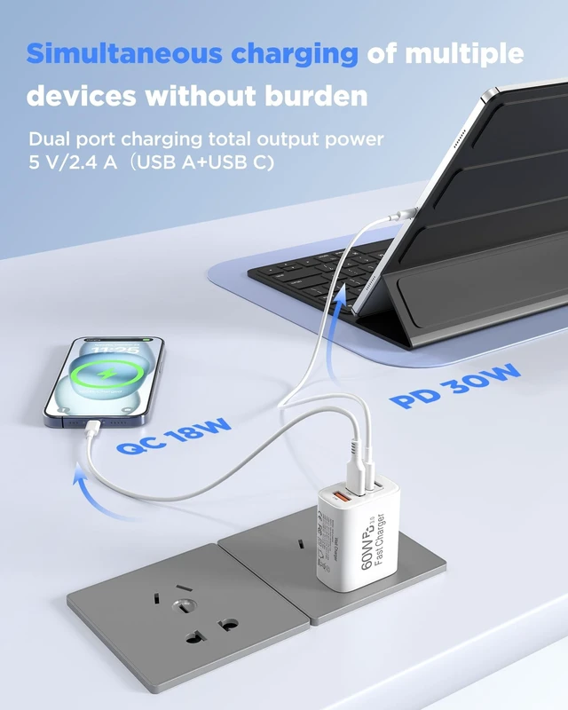 Alt view image 10 of 10 - 60W USB C Charger,2Pack 10FT iPhone 17 Pro Max Charger Fast Charging,4Port USB-A USBC Charger Block with 10ft USB C Cable Cord for Apple iPhone 17 Pro Max/17 Air/16 Pro Max/15 Plus/16/iPad,AirPods