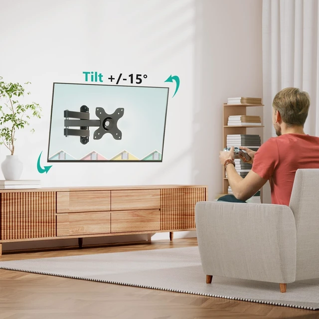 Alt view image 8 of 10 - WALI TV Wall Mount Full Motion 15 inch Extension Arm Tilt Swivel for Most 13 to 32 inch LED TV Flat Panel Screen with Mounting Holes up to 100x100mm, 2 Packs (1330LM-2), Black