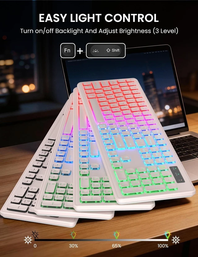 Alt view image 7 of 10 - Wireless Keyboard and Mouse Combo, RGB Backlit, Rechargeable & Light Up Letters, Full-Size, Soft Typing, Sleep Mode, 2.4GHz Quiet Keyboard Set for Mac, Windows, Laptop, PC, Trueque KM42Pro
