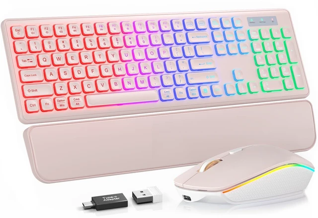 Alt view image 6 of 10 - Wireless Keyboard and Mouse Combo, RGB Backlit, Rechargeable & Light Up Letters, Full-Size, Soft Typing, Sleep Mode, 2.4GHz Quiet Keyboard Set for Mac, Windows, Laptop, PC, Trueque KM42Pro