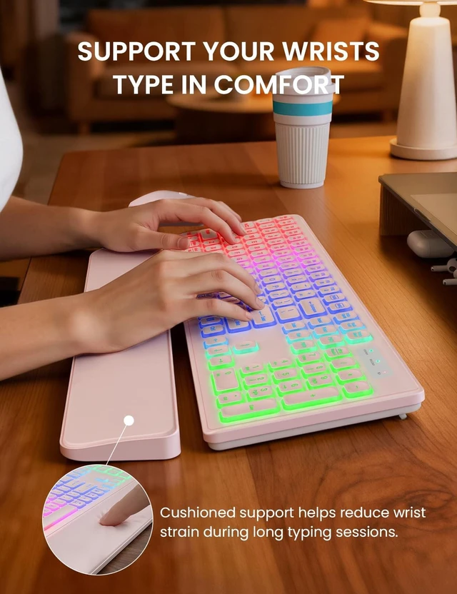 Alt view image 8 of 10 - Wireless Keyboard and Mouse Combo, RGB Backlit, Rechargeable & Light Up Letters, Full-Size, Soft Typing, Sleep Mode, 2.4GHz Quiet Keyboard Set for Mac, Windows, Laptop, PC, Trueque KM42Pro