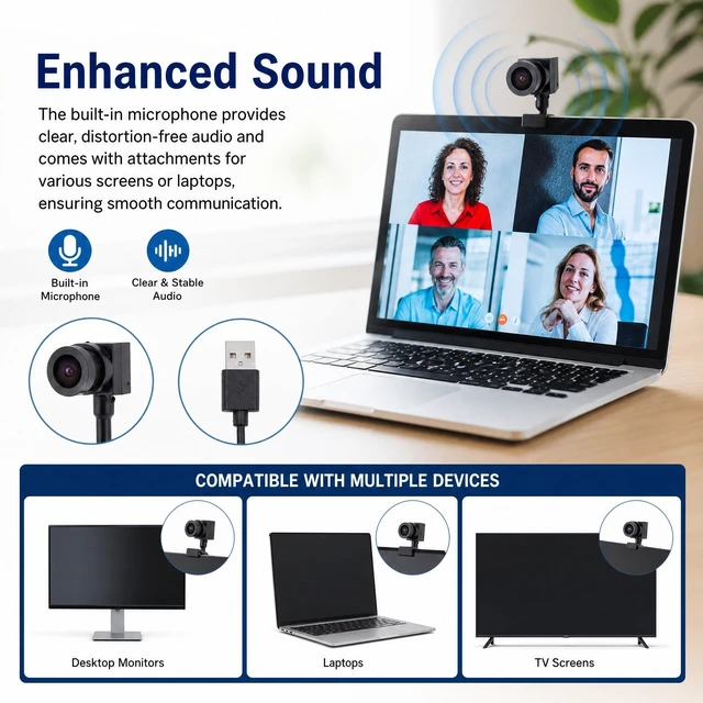 Alt view image 10 of 10 - EIMSOAH Center Webcam 1080P 2MP HD Pixels Built in Microphone Compact USB Computer Eye Contacting Webcam for Laptop