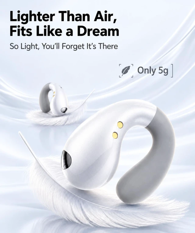 Alt view image 4 of 7 - Ultra Open Ear Earbuds, Ergonomic Clip On Headphones for All-Day Comfort | Ergonomic clip-on curves follow the ear for a secure fit, while ultralight open-ear wear creates a barely-there feel.
