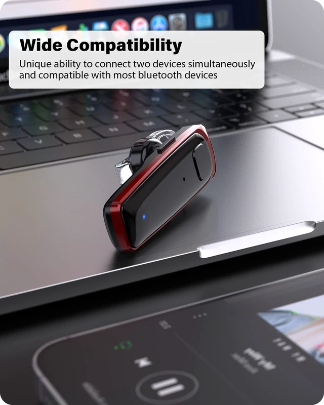 Alt view image 5 of 7 - ADADPU Bluetooth Headset - V5.0 Wireless Handsfree Earpiece Built-in Dual Mic Noise Cancelling, 10 Days Standby 16Hrs HD Talktime Ultralight Ear Buds for iPhone Android Cellular Phone Laptop(Red)