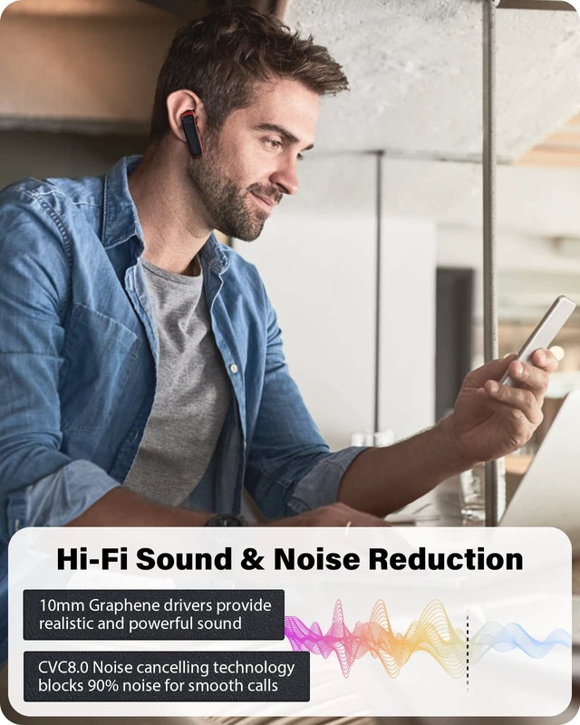 Alt view image 7 of 7 - ADADPU Bluetooth Headset - V5.0 Wireless Handsfree Earpiece Built-in Dual Mic Noise Cancelling, 10 Days Standby 16Hrs HD Talktime Ultralight Ear Buds for iPhone Android Cellular Phone Laptop(Red)