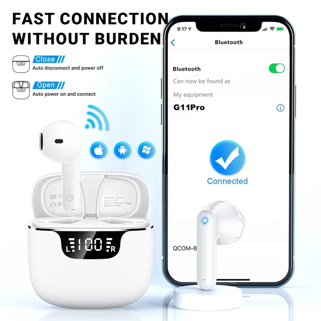 Alt view image 5 of 7 - Wireless Earbuds, Bluetooth 5.4 Headphones with 42H Ultralight Ear Buds,Bluetooth Earbuds with 4 ENC Noise Cancelling Mics, HiFi Deep Bass Dual LED Display USB-C, Waterproof Earphones for Android iOS