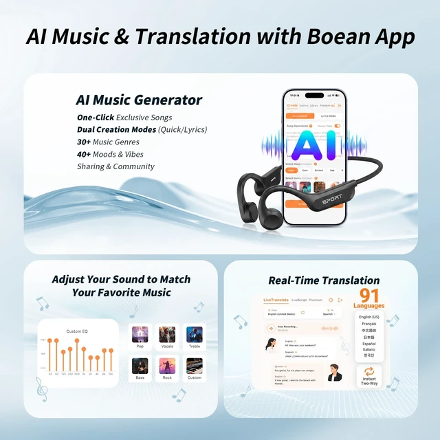 Alt view image 6 of 7 - CXK Bone Conduction Headphones, Open Ear Headphones Bluetooth 6.0 with Mic | Balanced Audio, 10H Playtime, IPX6 Waterproof, Secure Fit Bone Conduction Earbuds for Workouts