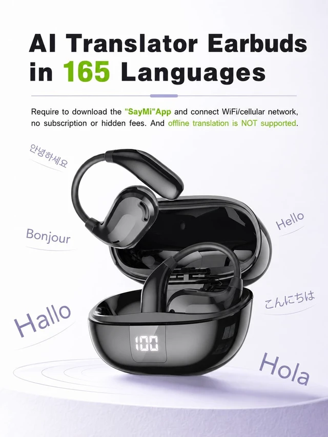 Alt view image 2 of 7 - XT66PRO Open Ear Bluetooth 5.4 AI Translator Earbuds with LED Charging Case | 90H PlaytimeIPX4 Sweatproof Earhooks Comfort Fit Online 165-Language Translation No Subscription for Sports Travel Commute