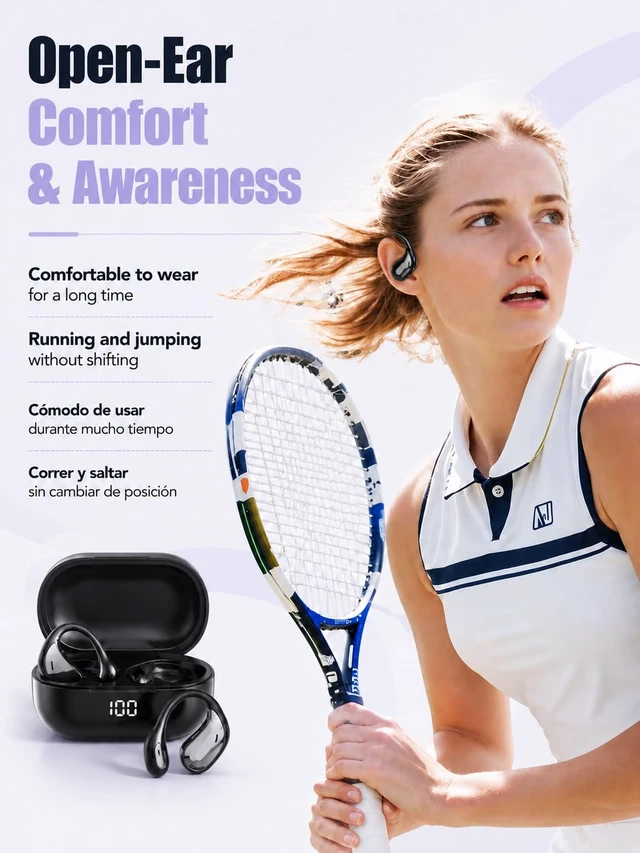 Alt view image 5 of 7 - XT66PRO Open Ear Bluetooth 5.4 AI Translator Earbuds with LED Charging Case | 90H PlaytimeIPX4 Sweatproof Earhooks Comfort Fit Online 165-Language Translation No Subscription for Sports Travel Commute