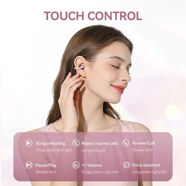 Alt view image 6 of 7 - CHENRUIDA EarringOpen Ear Earbuds Fashion and Luxury for Lady (Rose Gold) | Bluetooth 6.0 with built-in makeup mirror and LEDComfortable and lightweight C-shaped earbuds compatible with iPhone/Samsung