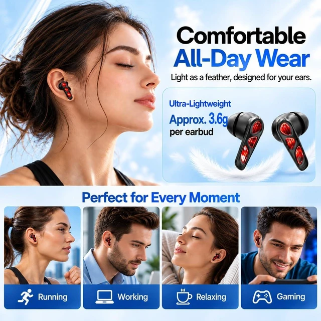 Alt view image 4 of 7 - Wireless Gaming Earbuds, Bluetooth 5.4, 50ms Low Latency, RGB Charging Case