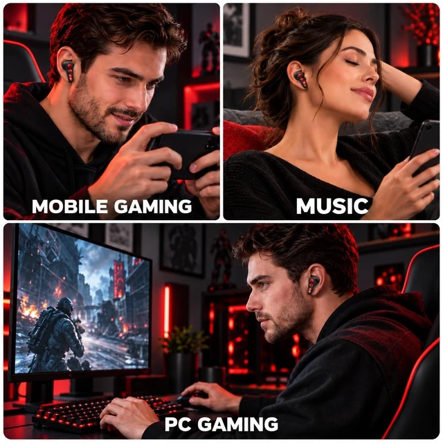 Alt view image 7 of 7 - Wireless Gaming Earbuds, Bluetooth 5.4, 50ms Low Latency, RGB Charging Case