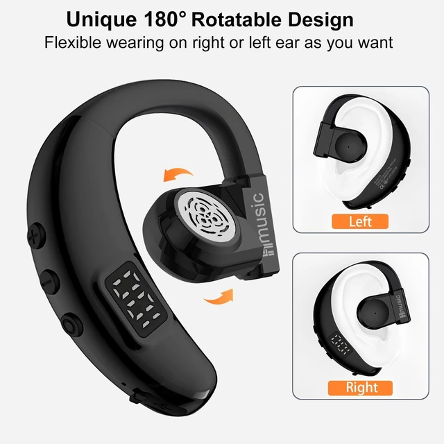 Alt view image 3 of 7 - Hmusic I6 Bluetooth Earpiece Single Ear Headset with ENC Mic, Bluetooth 5.4, 20H Battery with LED Power Display, 180° Rotatable Wireless Headset for Work, Driving & Office Calls