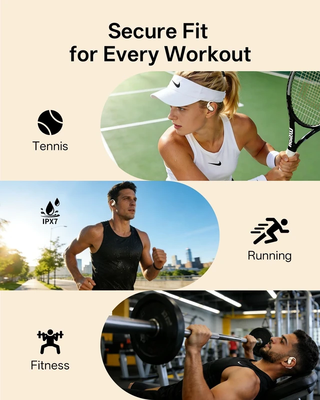 Alt view image 4 of 7 - Open Ear Earbuds, Over Ear Earbuds with Ear Hooks for Running Sports | True Wireless Bluetooth 6.0 Headphones with Mics, Stereo Sound, AI Clear Calls, Ultra-Comfort, IPX7 Waterproof, 50H Playtime