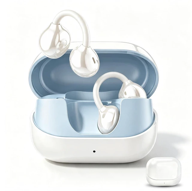 Main image of QJF Clip-on Earbuds, Open Ear Wireless Bluetooth 6.0 Headphones with Mic, C-Shaped Slim Hook, 50H Playtime, IPX5 Waterproof, Comfort Secure Fit for Glasses Wearers, Small Ears, Sports