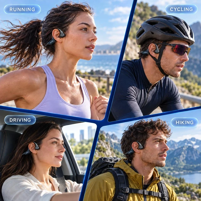 Alt view image 7 of 7 - Nanajorwa New Bone Conduction Headphones, Bluetooth 6.0 Open Ear Running Headphones, 26g Lightweight, IPX6 Waterproof, 8H Playtime Bone Conduction Earbuds with Mic for Workout, Cycling and Hiking
