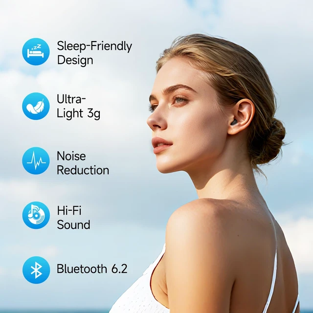 Alt view image 2 of 7 - sunvito Sleep Earbuds for Side Sleepers, Invisible Wireless Bluetooth 6.2 | Sleep Headphones, Small Hidden Earbuds with LED Display for Small Ears Sleeping Working, Hiking(Black)