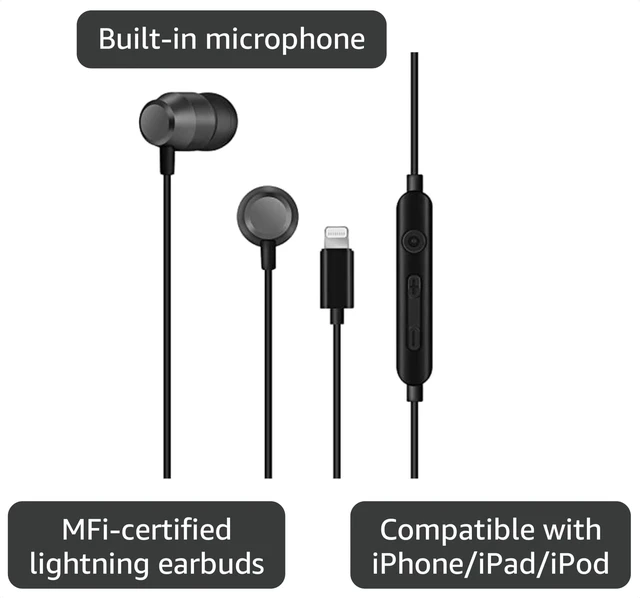 Alt view image 3 of 7 - PALOVUE Lightning Headphones in-Ear Magnetic Earbuds, MFi Certified | Microphone Controller, Compatible iPhone 14 13 12 11 Pro Max X XS XR 8 Plus 7Plus, Earflow, Metallic Black