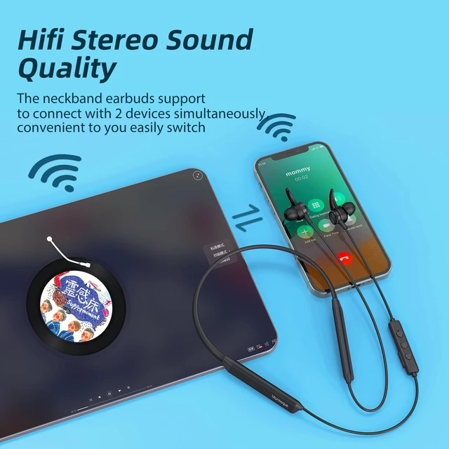 Alt view image 6 of 7 - MORMOQUE G5 Neckband Bluetooth Headphones,with Microphone Wireless Earphone,HiFi Deep Bass Earbuds,Magnetic Metal Headset,IPX5 Sweatproof 36Hrs Playtime for Sports Music Phone Call