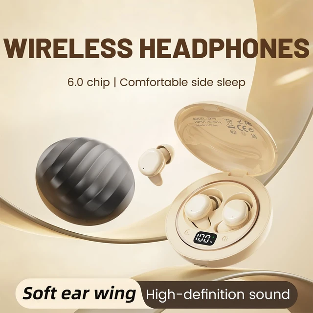 Alt view image 2 of 7 - Lunvaxo Mini Invisible Bluetooth Earbuds, Bluetooth 6.0 Noise Cancelling Sleep Headphones for Side Sleepers, Small Earbuds Comfort Fit for Sleeping, Travel, Work-Khaki