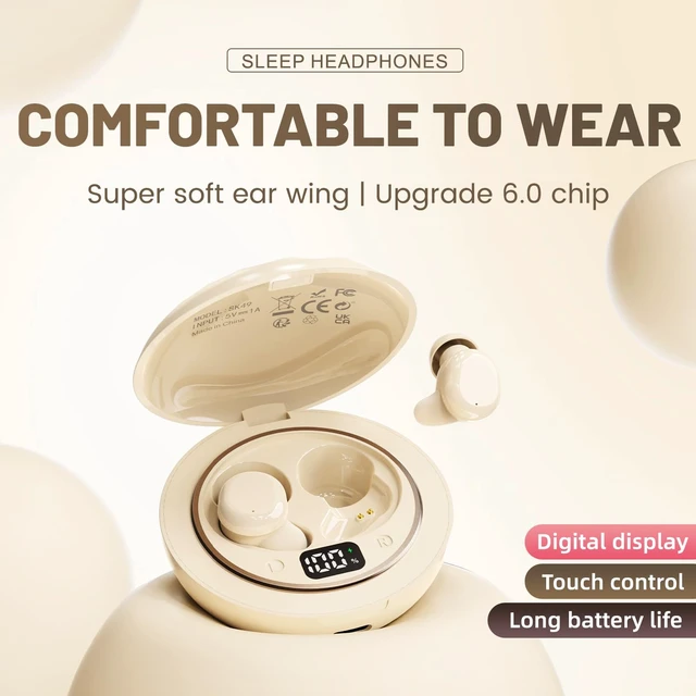 Alt view image 3 of 7 - Lunvaxo Mini Invisible Bluetooth Earbuds, Bluetooth 6.0 Noise Cancelling Sleep Headphones for Side Sleepers, Small Earbuds Comfort Fit for Sleeping, Travel, Work-Khaki