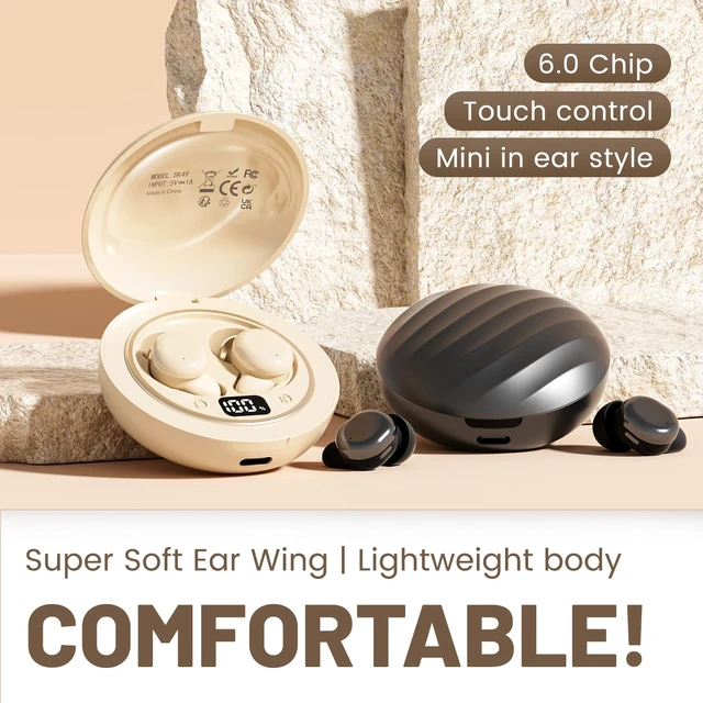 Alt view image 6 of 7 - Lunvaxo Mini Invisible Bluetooth Earbuds, Bluetooth 6.0 Noise Cancelling Sleep Headphones for Side Sleepers, Small Earbuds Comfort Fit for Sleeping, Travel, Work-Khaki