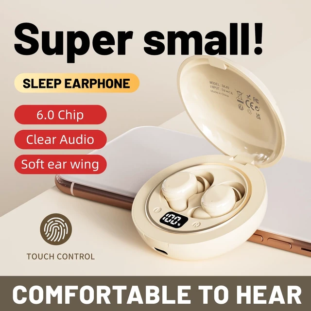 Alt view image 4 of 7 - Lunvaxo Mini Invisible Bluetooth Earbuds, Bluetooth 6.0 Noise Cancelling Sleep Headphones for Side Sleepers, Small Earbuds Comfort Fit for Sleeping, Travel, Work-Khaki