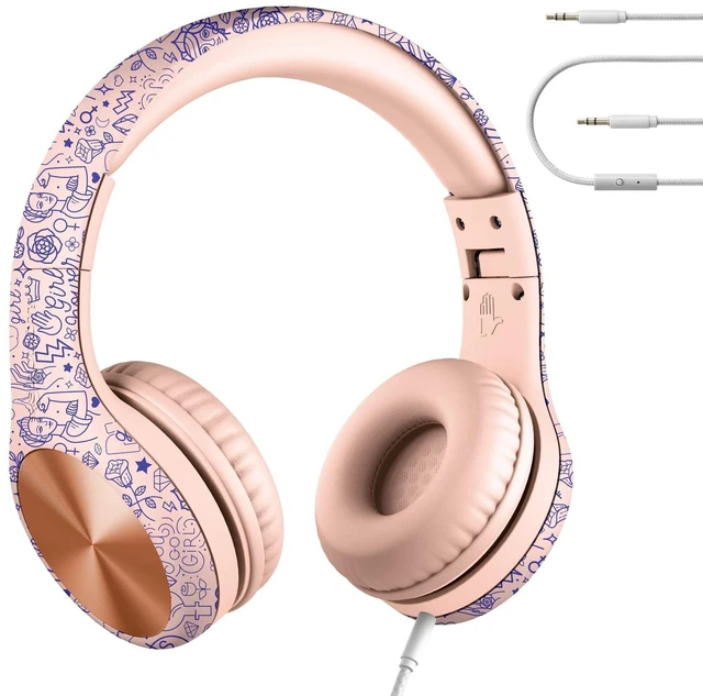 Main image of LilGadgets Connect+ Pro Wired Kids Headphones for School with Microphone, Volume Limiting Over-Ear Headset with Cord, SharePort Technology & SoftTouch Padding, Girl Power
