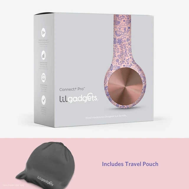 Alt view image 7 of 7 - LilGadgets Connect+ Pro Wired Kids Headphones for School with Microphone, Volume Limiting Over-Ear Headset with Cord, SharePort Technology & SoftTouch Padding, Girl Power