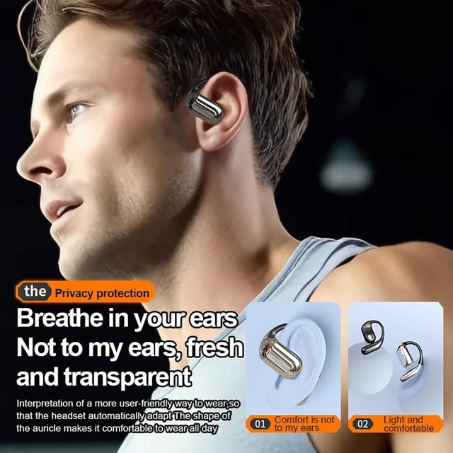 Alt view image 3 of 7 - Open Ear Earbuds Bluetooth 5.3 Bone Conduction Headphones Wireless Sport Over Earphones Built-in Mic with Ear Hooks Ear Buds With Charging Case IPX5 Waterproof for Running Workout Cycling Driving