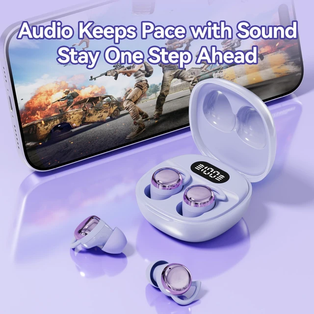 Alt view image 2 of 7 - ROEL-PLAY Sleep Earbuds for Side Sleepers Bluetooth 5.4 Wireless Earphones | Wireless Earbuds Soft Silicone, Lightweight for Side Sleeping, Touch Control, LED Power Display, Type-C Charging, White