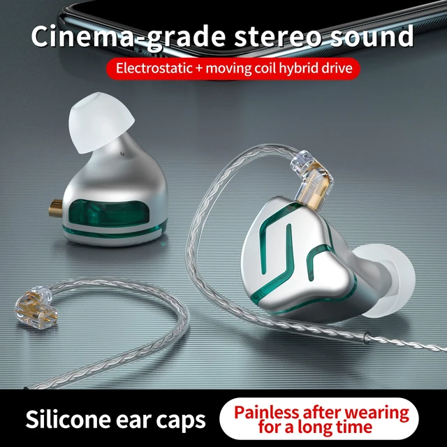 Alt view image 5 of 7 - Kinboofi KZ ZES IEM, Noise Isolating in Ear Monitors Earphones, Stereo Wired Headphone with electrostatic Dynamic Hybrid Technology 3.5 mm for Gaming Musician (Silver, with Mic)