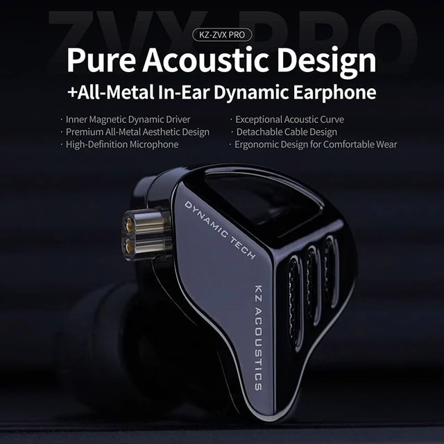 Alt view image 4 of 7 - KZ ZVX Pro Dynamic in-Ear Headphones - HiFi Sound Quality Earbuds, High-Fidelity Monitoring Earphones for Music, 0.75mm 2Pin Replaceable Cable (Without Mic, Black)
