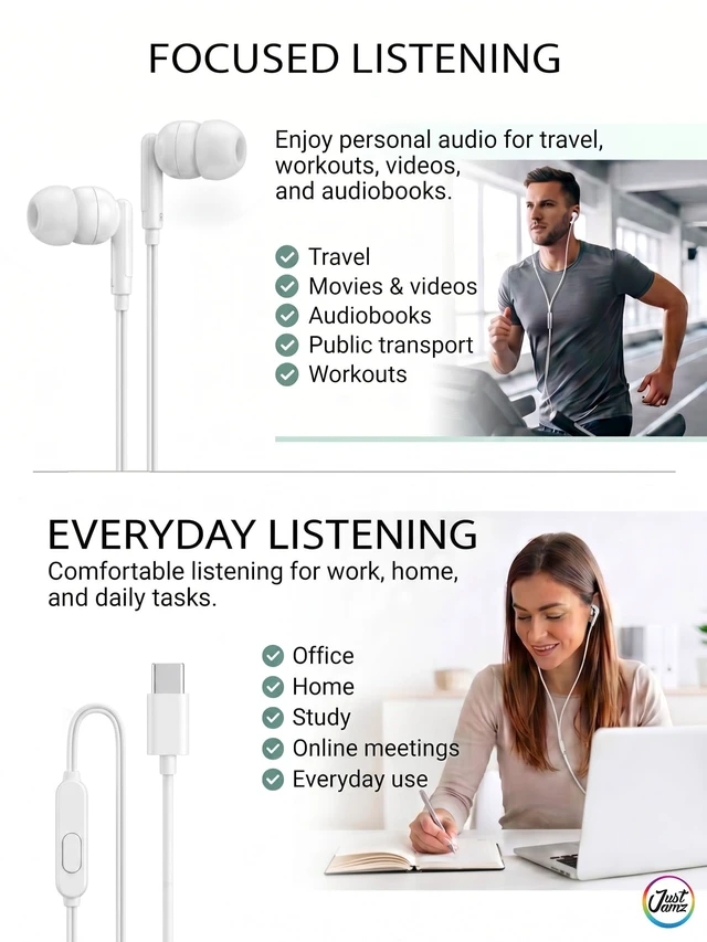 Alt view image 7 of 7 - Pearl 100 Pack USB C Headphones Wired Earbuds Bulk for iPhone 17 16 15 Pro Max Plus, Galaxy, Chromebook, iPad, Type C Wired Headphones No Microphone for Schools Classroom Donation Events, White