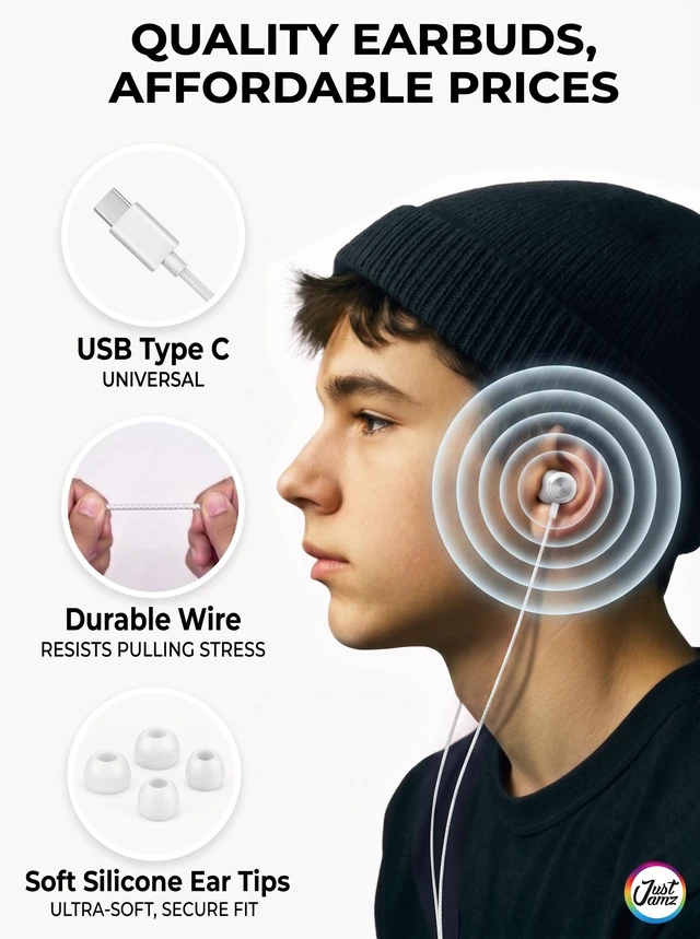 Alt view image 3 of 7 - Pearl 100 Pack USB C Headphones Wired Earbuds Bulk for iPhone 17 16 15 Pro Max Plus, Galaxy, Chromebook, iPad, Type C Wired Headphones No Microphone for Schools Classroom Donation Events, White