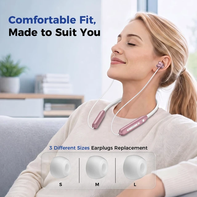 Alt view image 2 of 7 - Neckband Bluetooth Headphones, Wireless Bluetooth 6.0 Headset with Microphone, Bluetooth Headphones with Mic & Dual Device Connection, 28g Lightweight Magnetic Earbuds for Workout, Work & Travel(Pink)