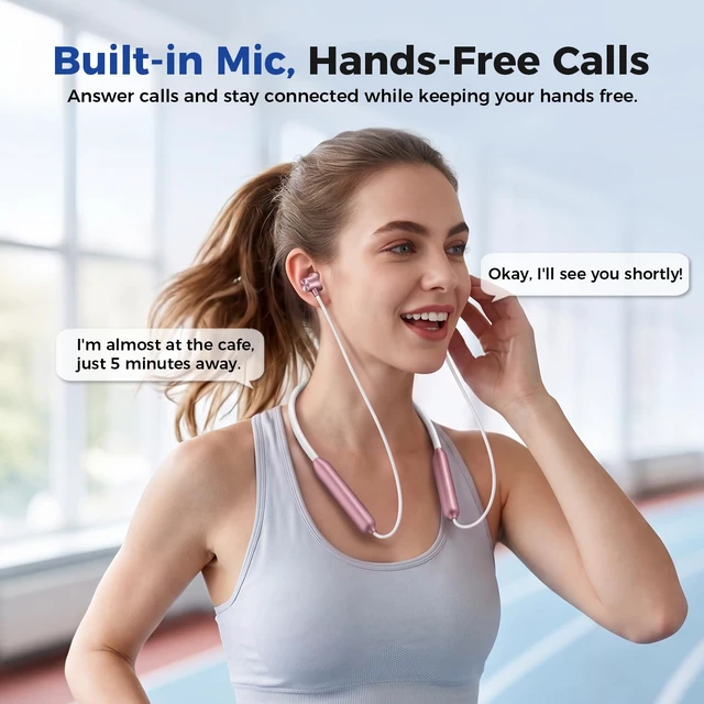 Alt view image 4 of 7 - Neckband Bluetooth Headphones, Wireless Bluetooth 6.0 Headset with Microphone, Bluetooth Headphones with Mic & Dual Device Connection, 28g Lightweight Magnetic Earbuds for Workout, Work & Travel(Pink)