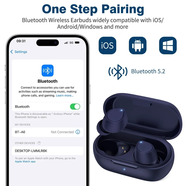 Alt view image 6 of 7 - ASKUBSKU Wireless Earbuds for Samsung S26 S25 S24 Ultra S23 S22, Blue | 5.2 Bluetooth Ear Buds with Mic Touch HiFi Stereo Wireless Headphones for iPhone 17 Air 16 15 18 Pro Max Duo 14/Pixel 10 11