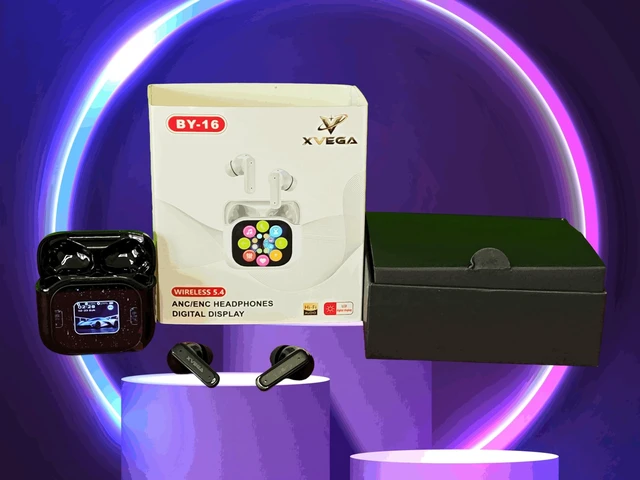 Main image of XVEGA BY-16 TWS Earbuds with ANC/ENC, Wireless 5.4, Smart LCD Display | BY-16 Hi-Fi Audio, Wireless, Charging Case, Digital Display Case, Active Noise Cancelling, ENC Call Noise Reduction
